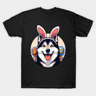 Norwegian Elkhound Celebrates Easter with Bunny Ears T-Shirt